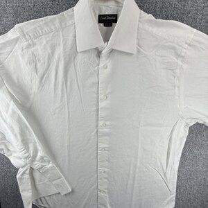 David Donahue Pique French Cuff 16.5 36 White Shirt Solid Long Sleeve Men Spread